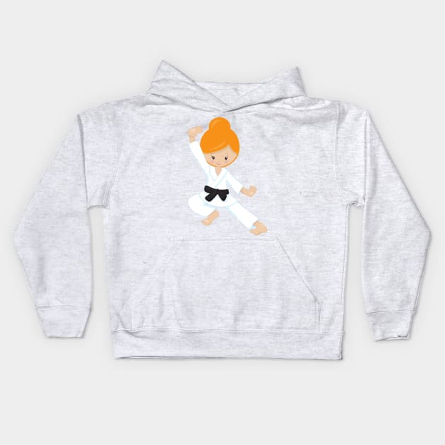 Karate Girl, Cute Girl, Black Belt, Orange Hair Kids Hoodie by Jelena Dunčević